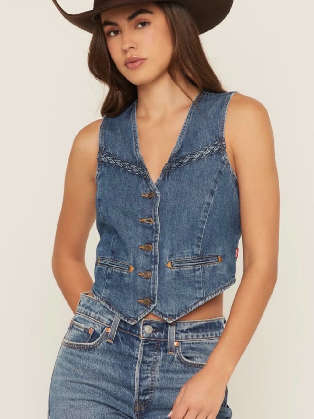 Levis Premium Button-Front Vest in Medium Blue